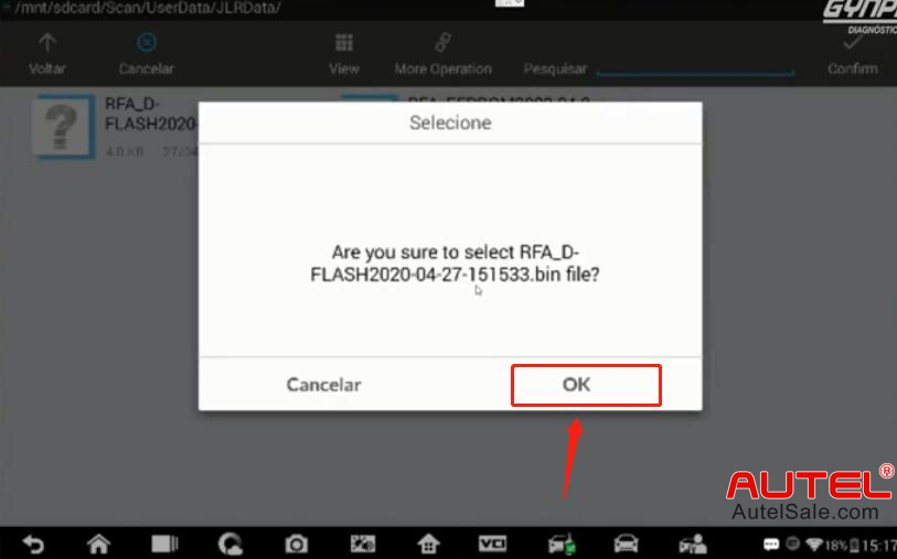 "Are you sure to select RFA_D-FLASH2020-04-27-151533.bin file? " Click "OK"