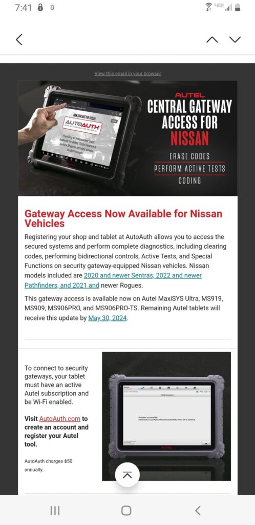 Autel autoauth Nissan gateway